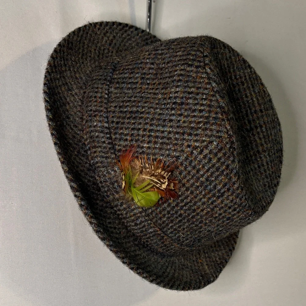Dunn & Co Vintage Stetson 100% Pure Wool HarrisTweed Trilby Hat with Feather